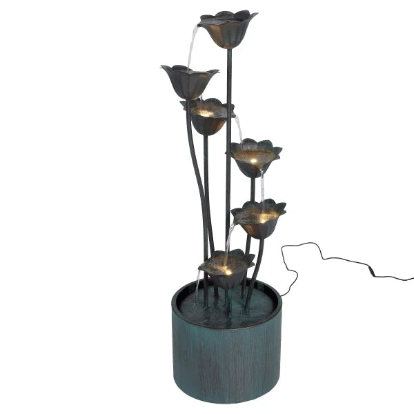 Lily Flower Metal Fountain with Warm White Lights