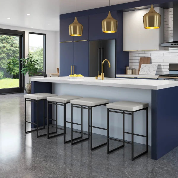 Amisco Easy Modern Bar or Counter Stool, Grey Seat and Black Base