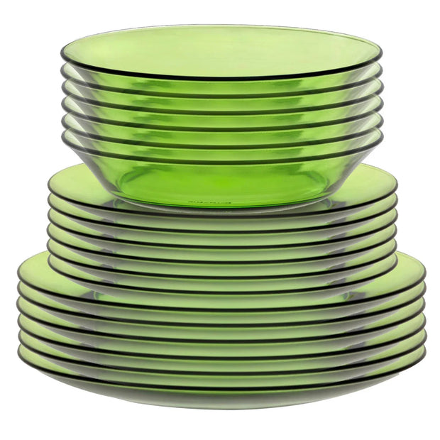 Duralex Lys Green Tempered Glass Dinnerware Set, 18-pieces