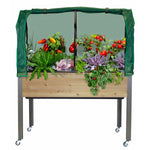 Self-Watering Elevated Cedar Planter With Greenhouse and Bug cover
