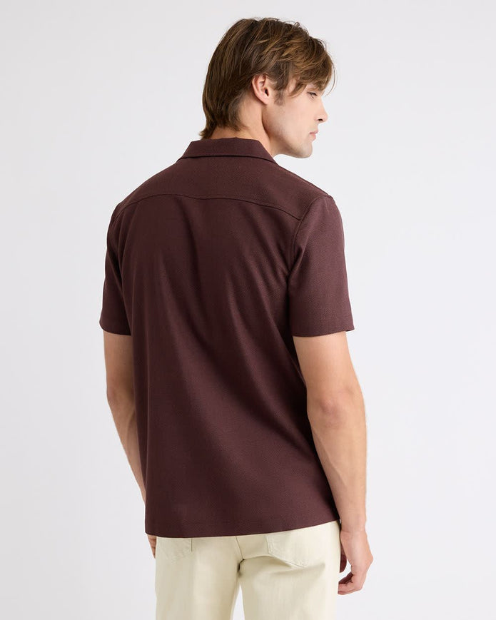 Short-Sleeve Herringbone Shirt with Camp Collar