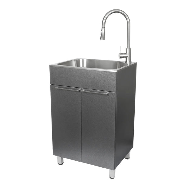 Transform Silver 22 in. All in One Utility Sink with Cabinet and Faucet
