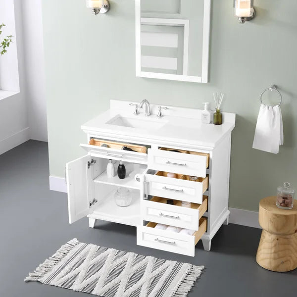 OVE Decors Leila 42 in. Vanity in White with White Engineered Stone Top