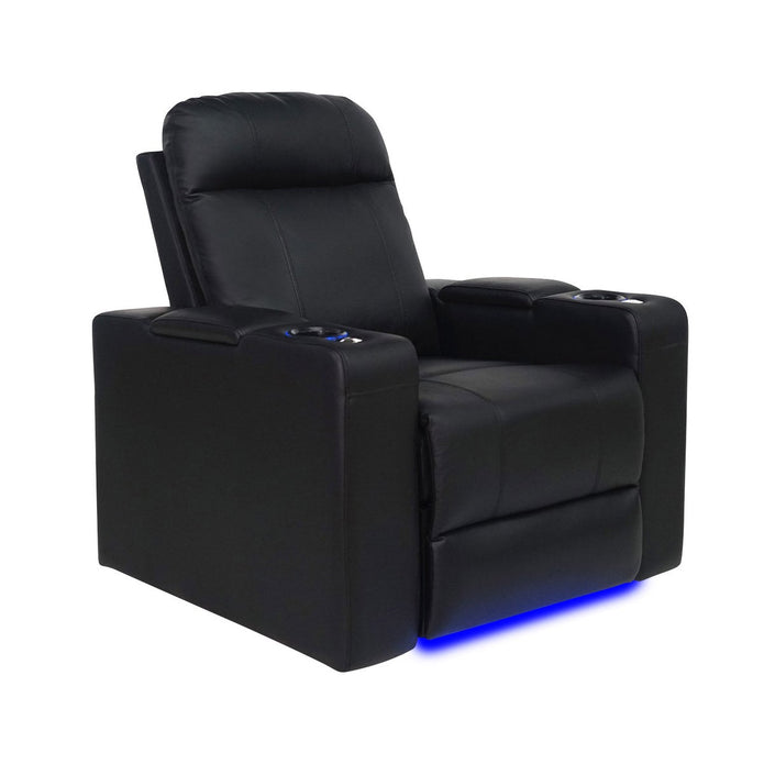 Siena Top Grain Leather LED Power Reclining Home Theatre Seating, Black