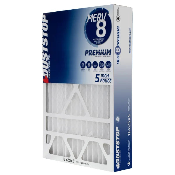 Duststop 16x25x5 MERV 8 Premium Pleated Furnace Filter, 4-pack