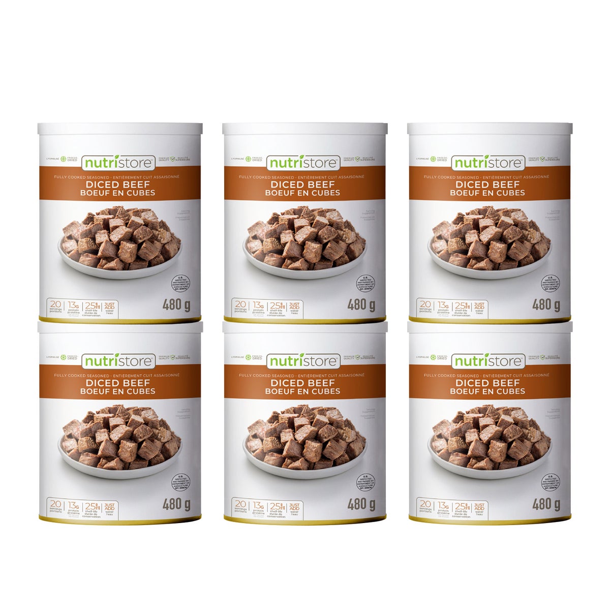 Nutristore Freeze Dried Diced Beef, 6 x 420 g