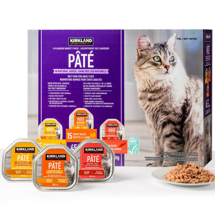 Kirkland Signature Wet Cat Food, Pate Variety Pack 45 x 99 g ( 3.5 oz.)