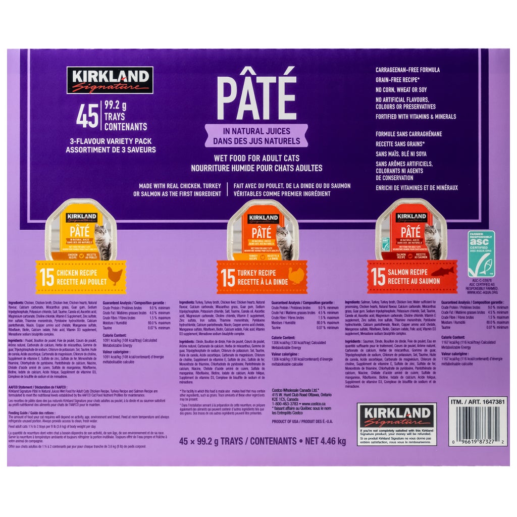 Kirkland Signature Wet Cat Food, Pate Variety Pack 45 x 99 g ( 3.5 oz.)