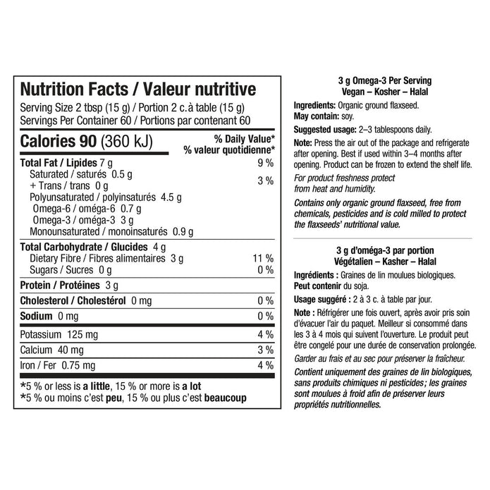 webber naturals Organic Ground Flaxseed, 900 g, 2-pack