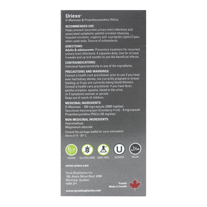 Uriexo Vegicaps – For Urinary Tract Infection (UTI), Antibiotic-Free, D-Mannose & Proanthocyanidins (PACs), 2 x 120 Vegicaps