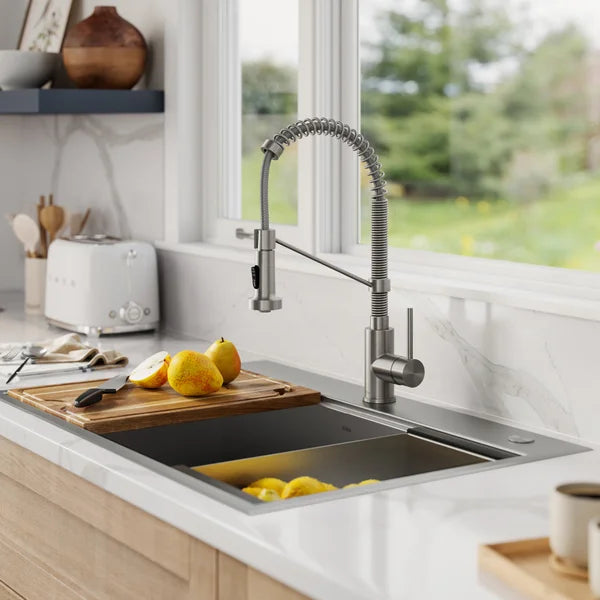 KRAUS 33 in. Workstation Dual Mount Sink with Faucet and Accessories