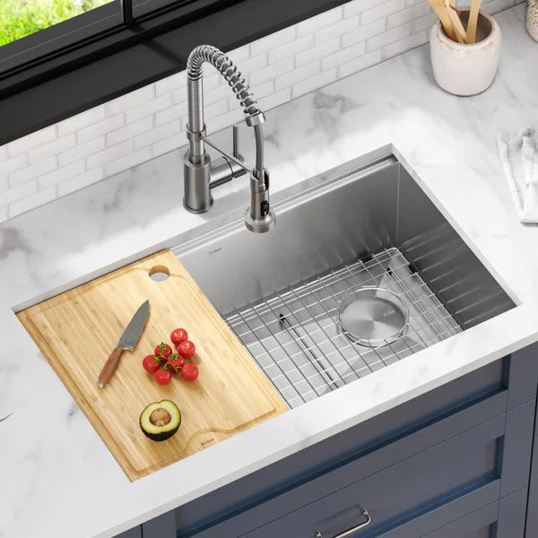 KRAUS 32 in. Workstation Undermount Sink with Faucet and Accessories