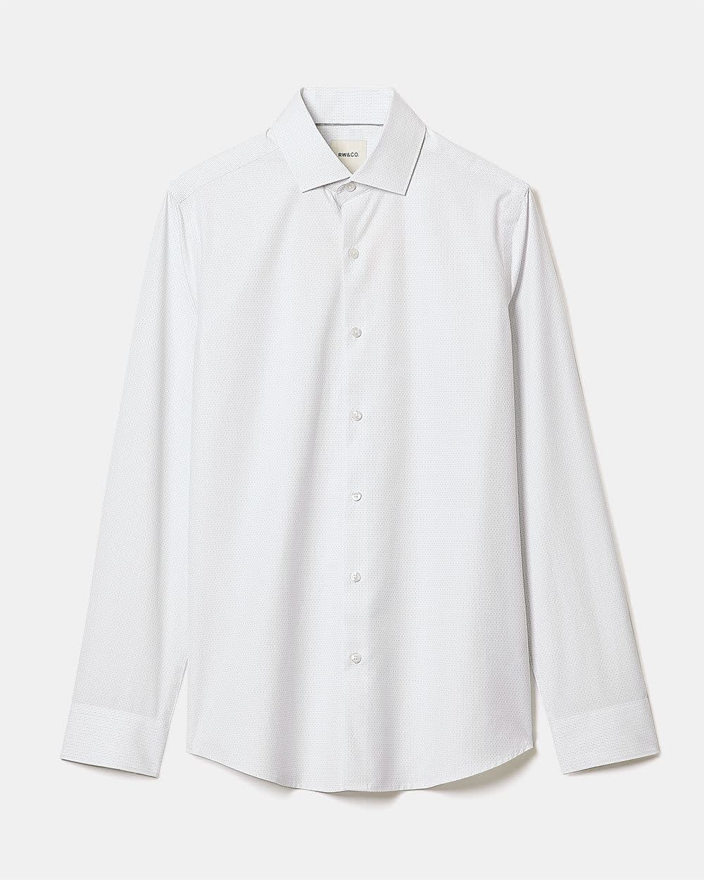 White Slim-Fit Dress Shirt with Grey Micro Dots