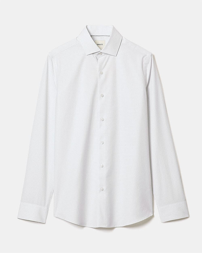 White Slim-Fit Dress Shirt with Grey Micro Dots