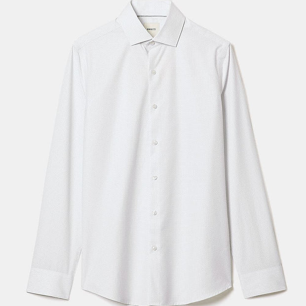 White Slim-Fit Dress Shirt with Grey Micro Dots
