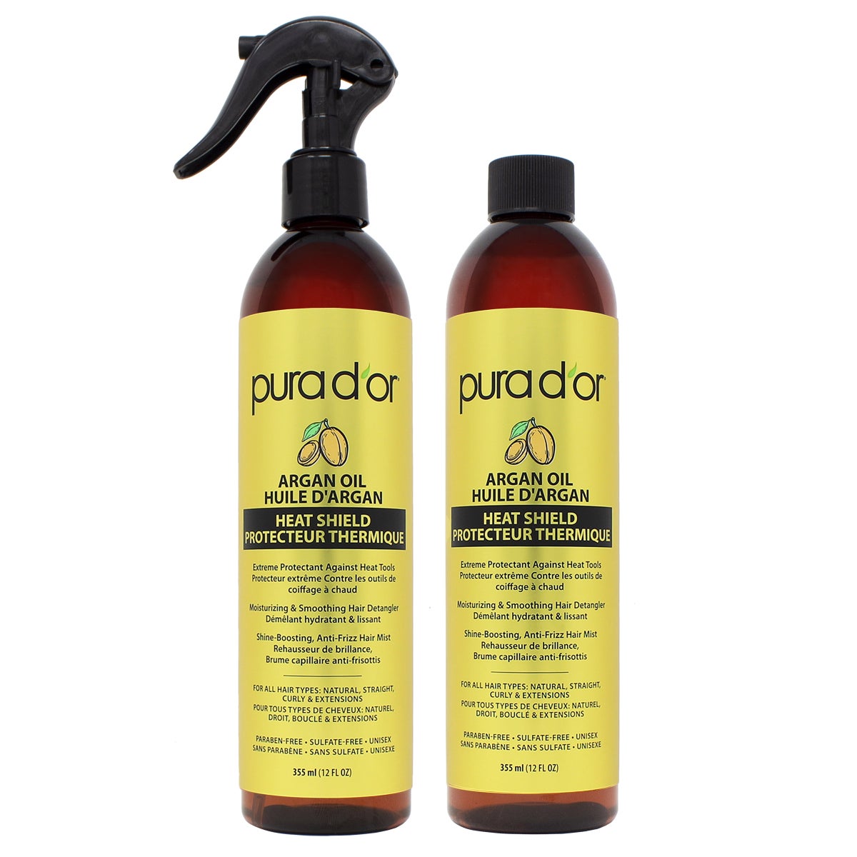 Pura D'Or Argan Oil Heat Shield Protectant Spray, 2 x 355 mL