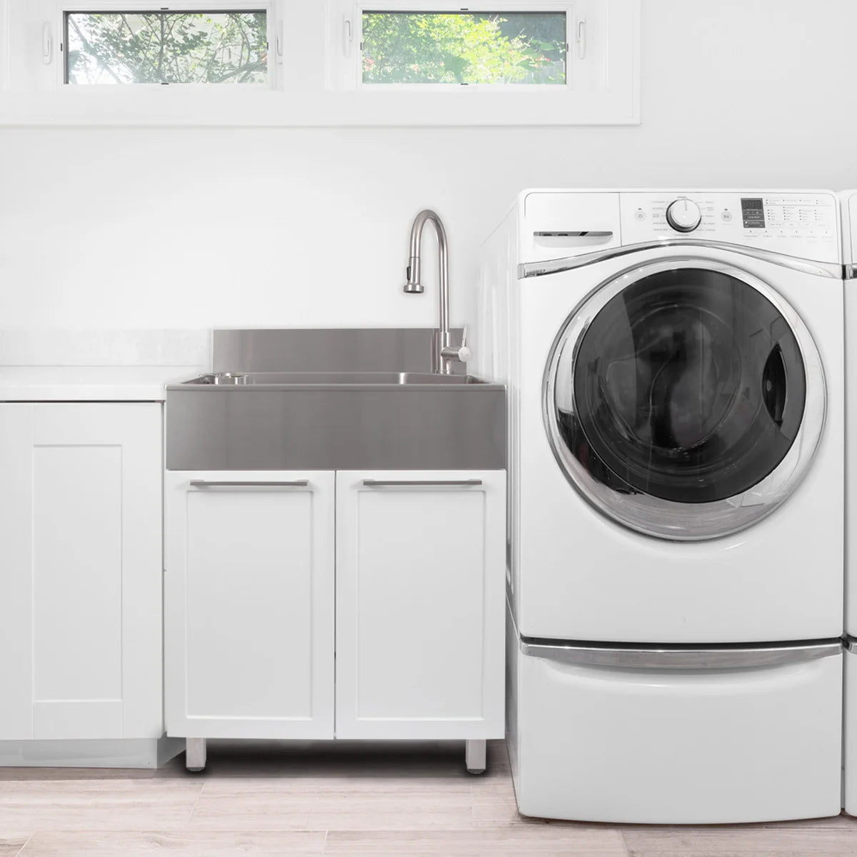 Transform 28 in. All-In-One RTA Laundry Cabinet with Stainless Steel Sink and Faucet