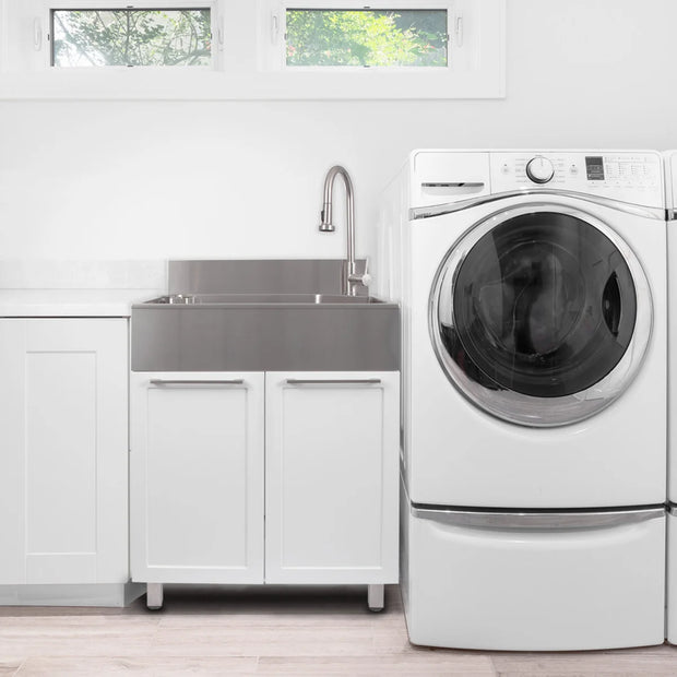 Transform 28 in. All-In-One RTA Laundry Cabinet with Stainless Steel Sink and Faucet