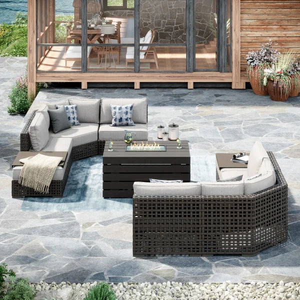 Oceanside 9-piece Patio Sectional Coversation Set with Fire Table