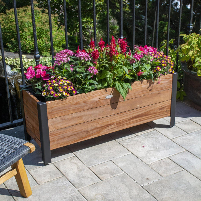 Grapevine Urban Garden Planter, Recycled Wood and Metal, Rectangular, 37 in