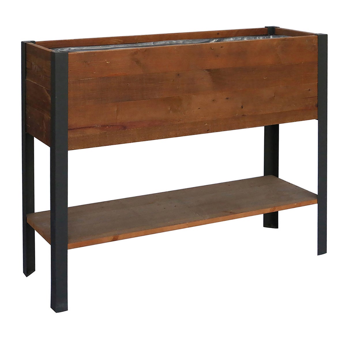 Grapevine Urban Garden Raised Planter, Recycled Wood and Metal, with Shelf