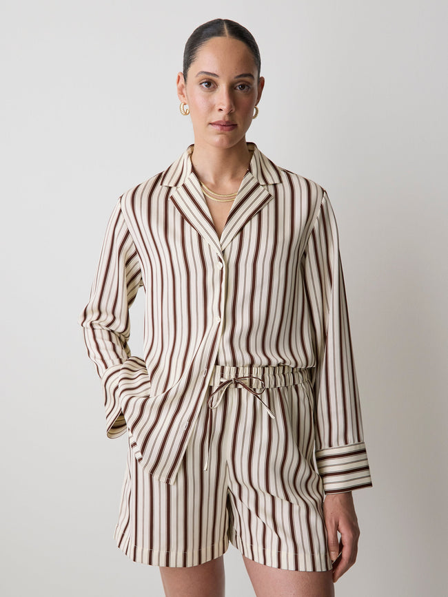 Long-Sleeve Twill Blouse with Notch Collar