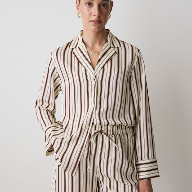Long-Sleeve Twill Blouse with Notch Collar
