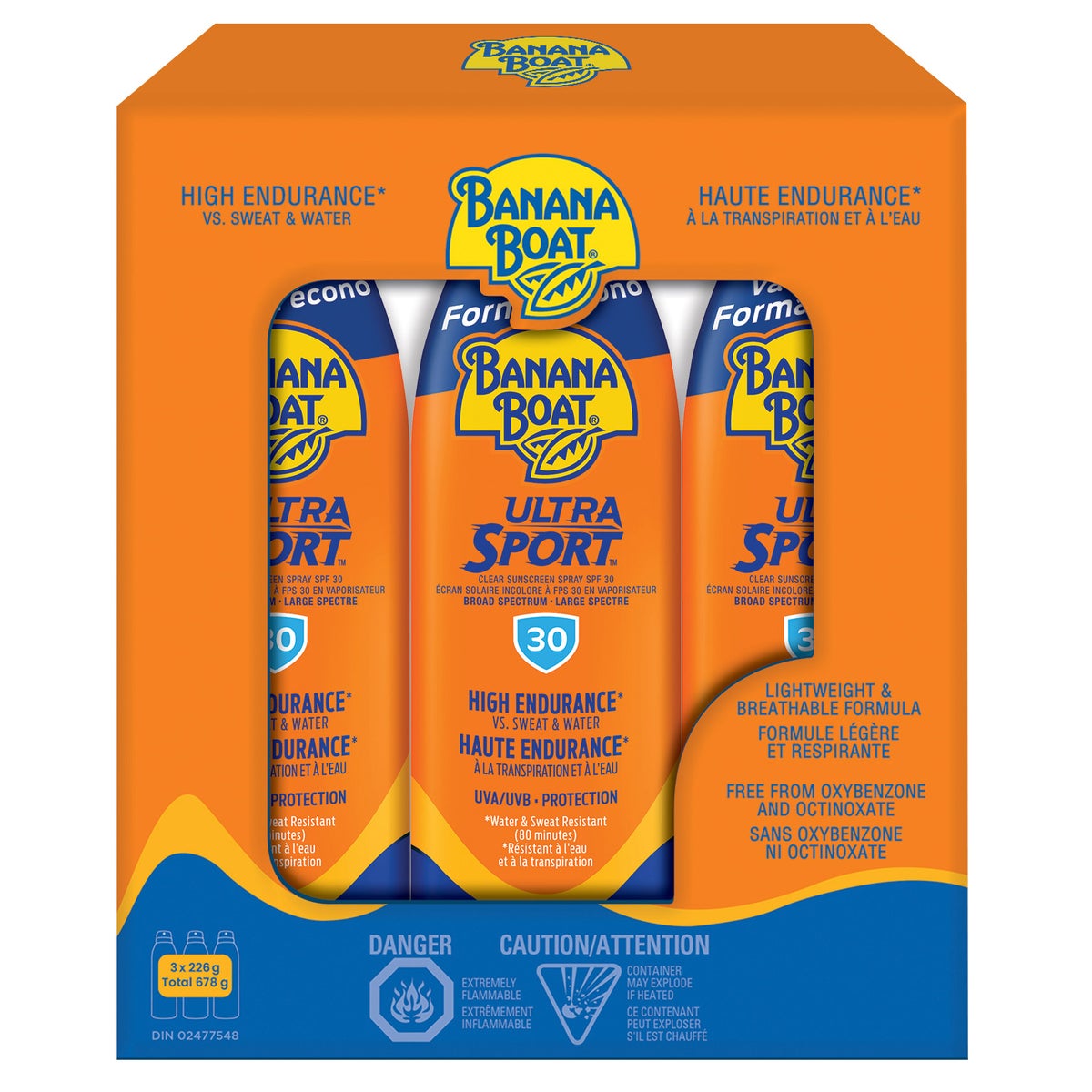 Banana Boat Ultra Sport Sunscreen Spray SPF 30, 3 x 226 g