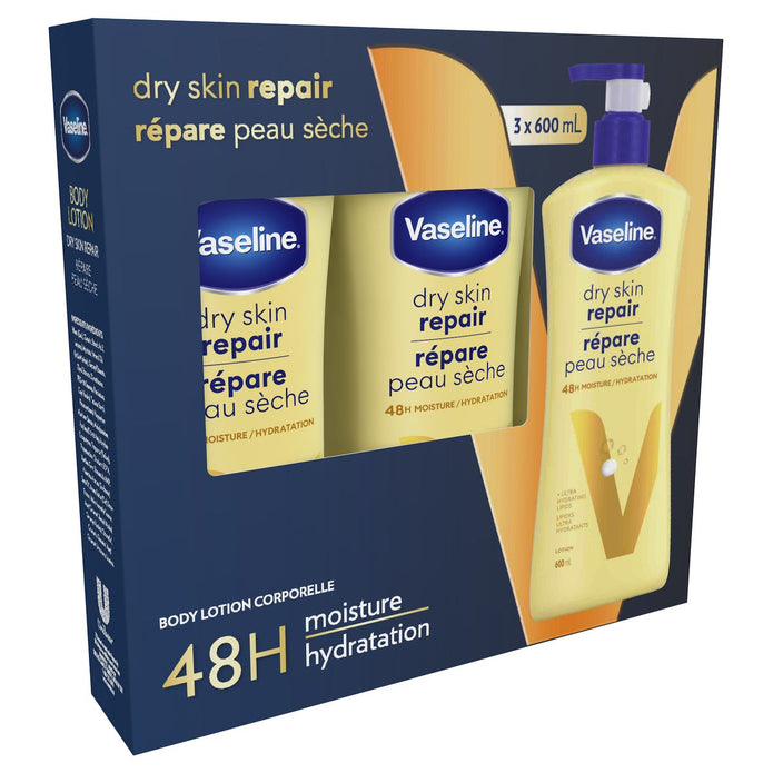 Vaseline Dry Skin Repair Lotion, 3x600 mL