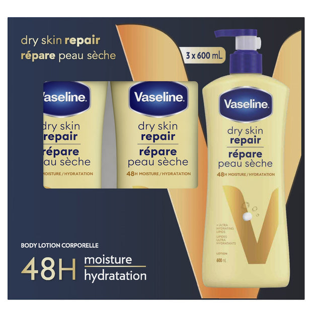 Vaseline Dry Skin Repair Lotion, 3x600 mL