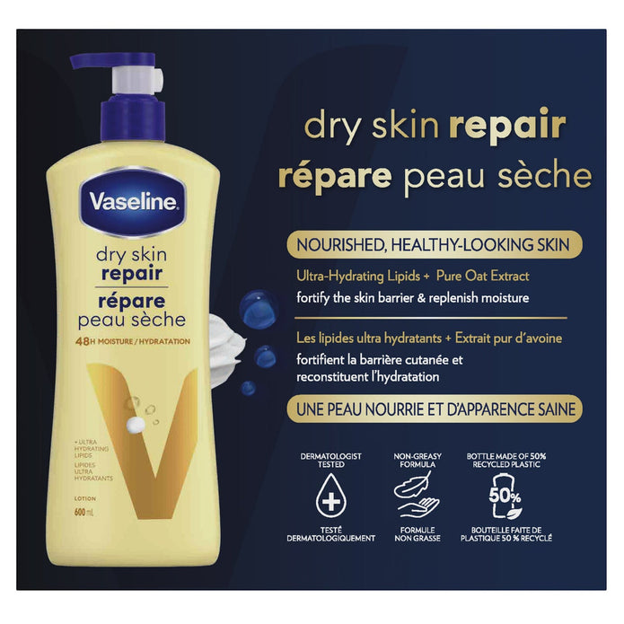 Vaseline Dry Skin Repair Lotion, 3x600 mL