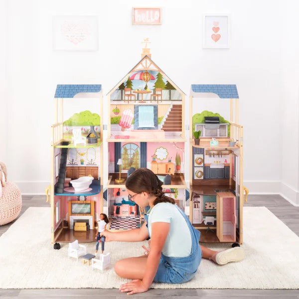 Secret Reveal Wooden Mansion Dollhouse with Lights, Sounds and 47 Accessories