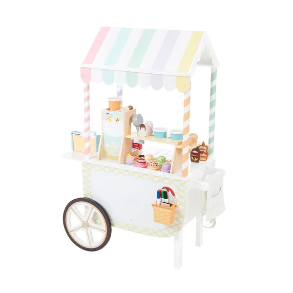 Wooden Ice Cream Cart Playset on Wheels