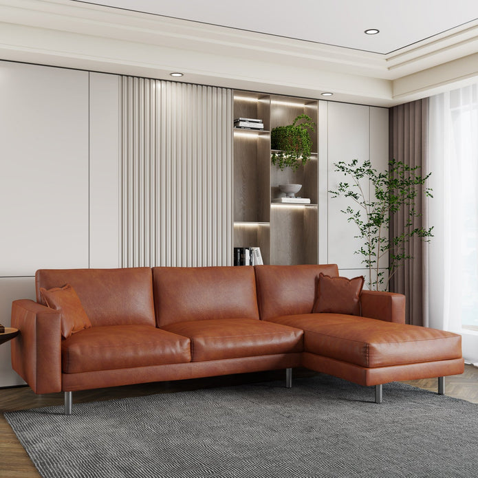 Jude Tan 2-piece Top-grain Leather Sofa with Right-hand Facing Chaise, Cognac