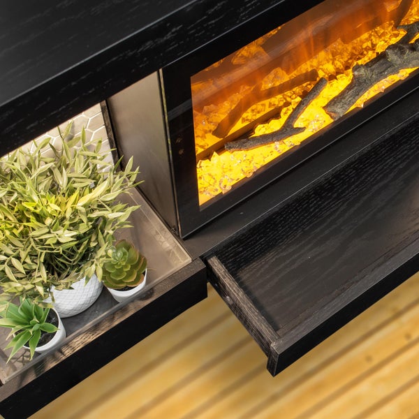 ActiveFlame Home Décor Series Fireplace Floating Mantel Shelf with Lighting, Hexagon Tile Finish