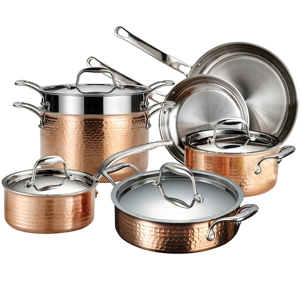 Lagostina Martellata Copper 3-Ply Cookware Set, 11-pieces