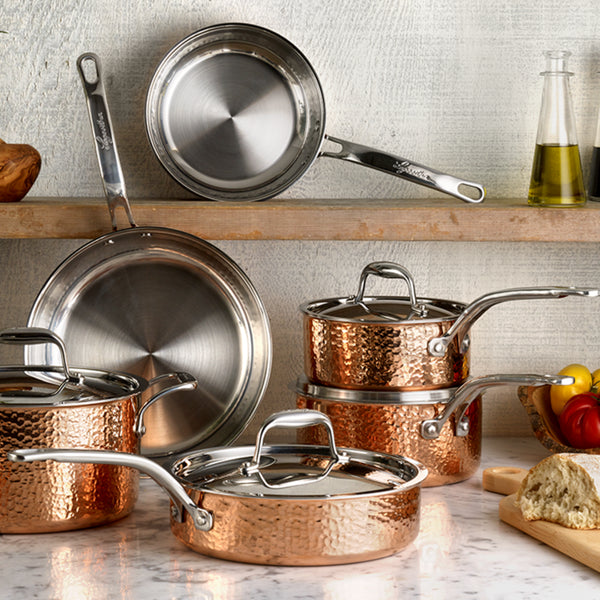 Lagostina Martellata Copper 3-Ply Cookware Set, 11-pieces
