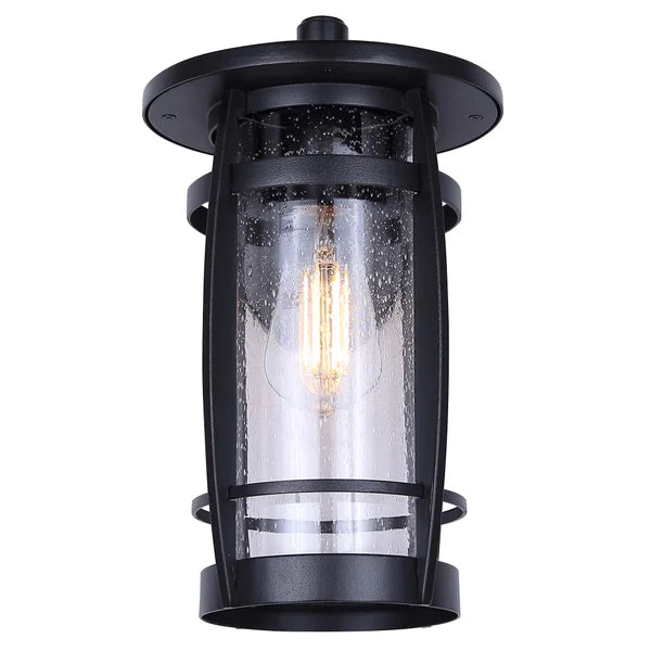 Canarm Wolcott Black Outdoor Wall Light with Seeded Glass Shade