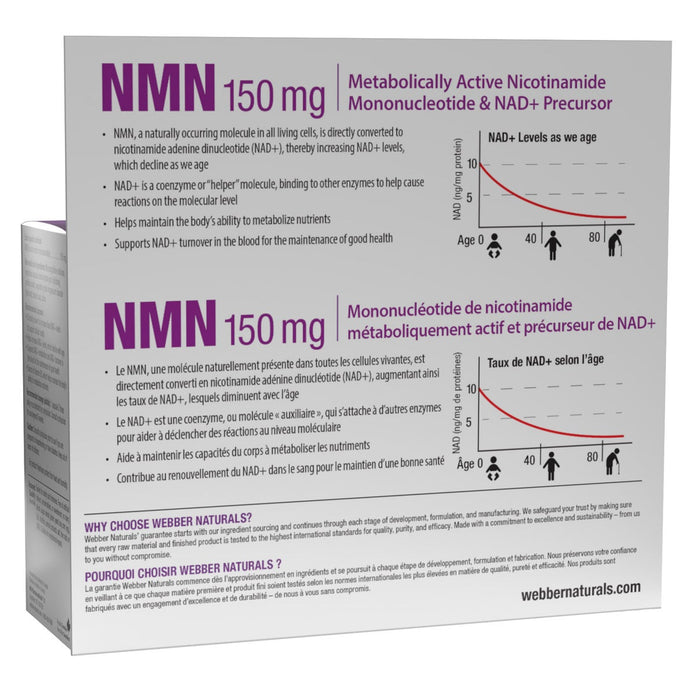webber naturals NMN (nicotinamide mononucleotide) 150 mg, 100 Vegetarian Capsules