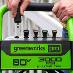 Greenworks 80V 3000 PSI 2.0 GPM Brushless Pressure Washer, (2) 4Ah Battery, 8A Dual-Port Charger and 15'' Surface Cleaner Included