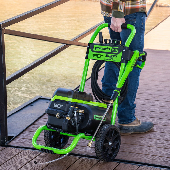 Greenworks 80V 3000 PSI 2.0 GPM Brushless Pressure Washer, (2) 4Ah Battery, 8A Dual-Port Charger and 15'' Surface Cleaner Included