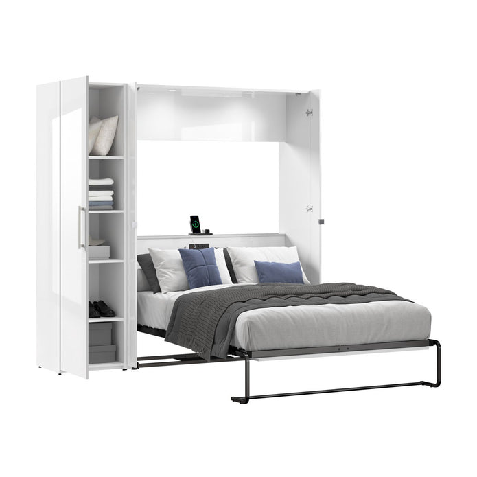 Bestar Avalon 2-piece Double Wall Bed with One Storage Closet, High Gloss White