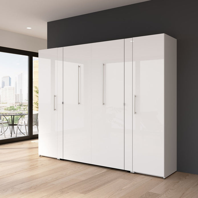 Bestar Avalon Double Wall Bed with 2 Storage Cabinets, White High Gloss finish
