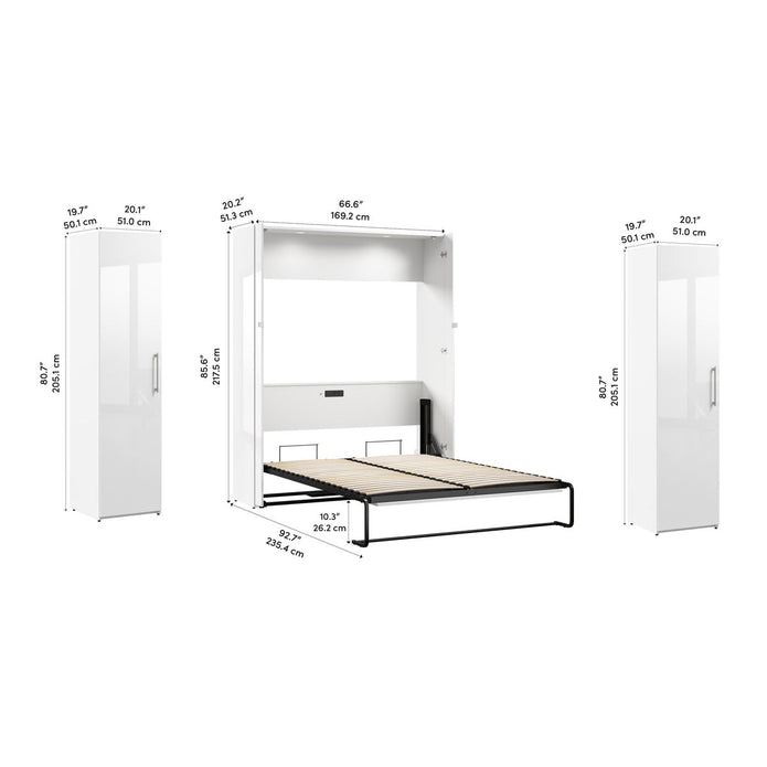 Bestar Avalon Queen Wall Bed with 2 Storage Cabinets, White High Gloss finish