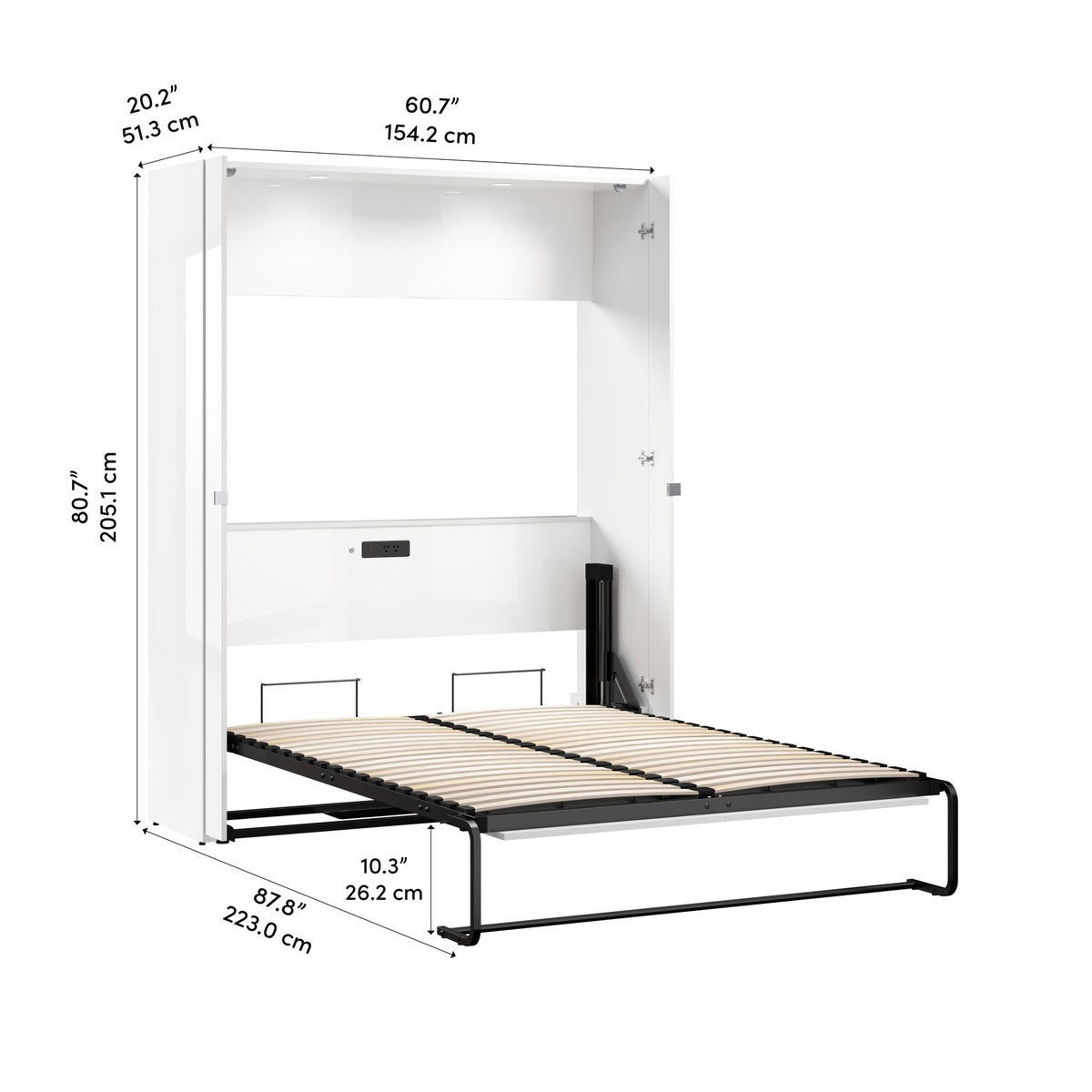 Bestar Avalon Double Wall Bed, White High Gloss finish