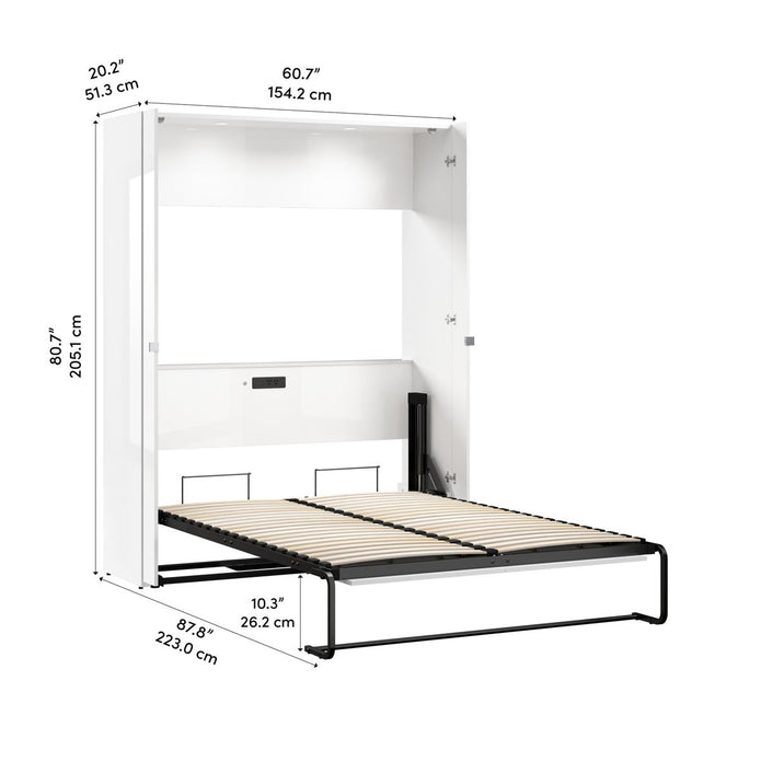 Bestar Avalon Double Wall Bed, White High Gloss finish