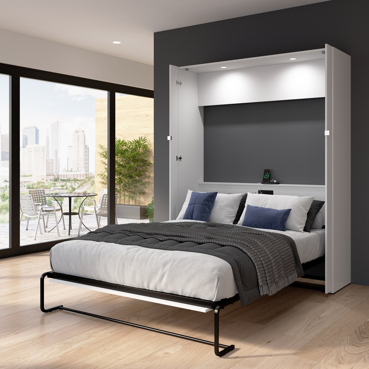Bestar Avalon Queen Wall Bed, White High Gloss finish