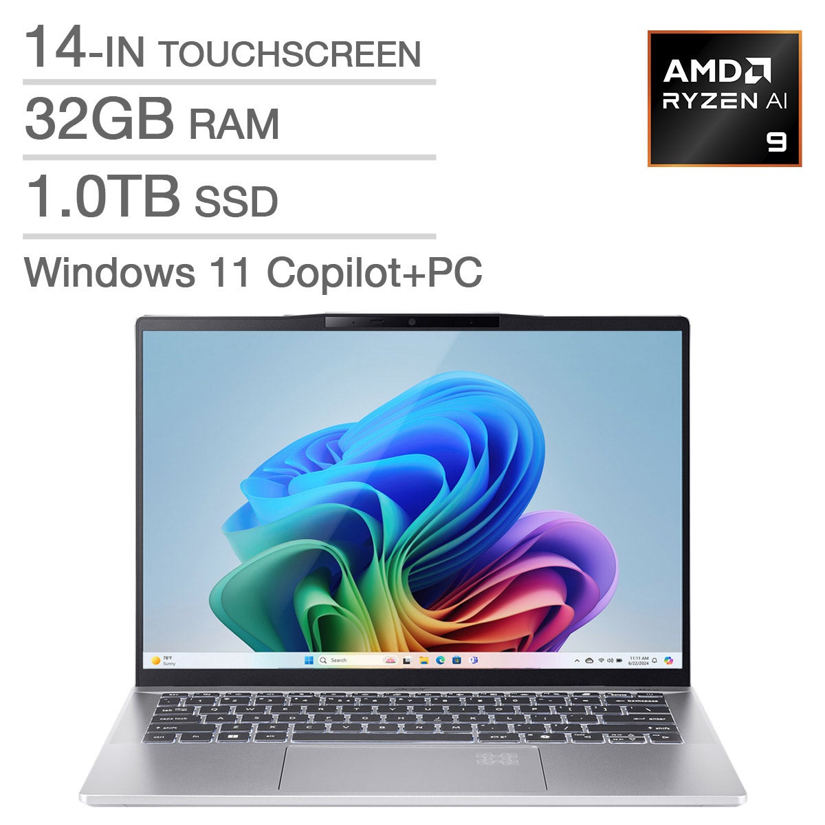 Acer Swift 14 AI Copilot+ PC 14-in. Touchscreen Laptop, AMD Ryzen AI 9 365 – 32GB RAM, 1TB SSD