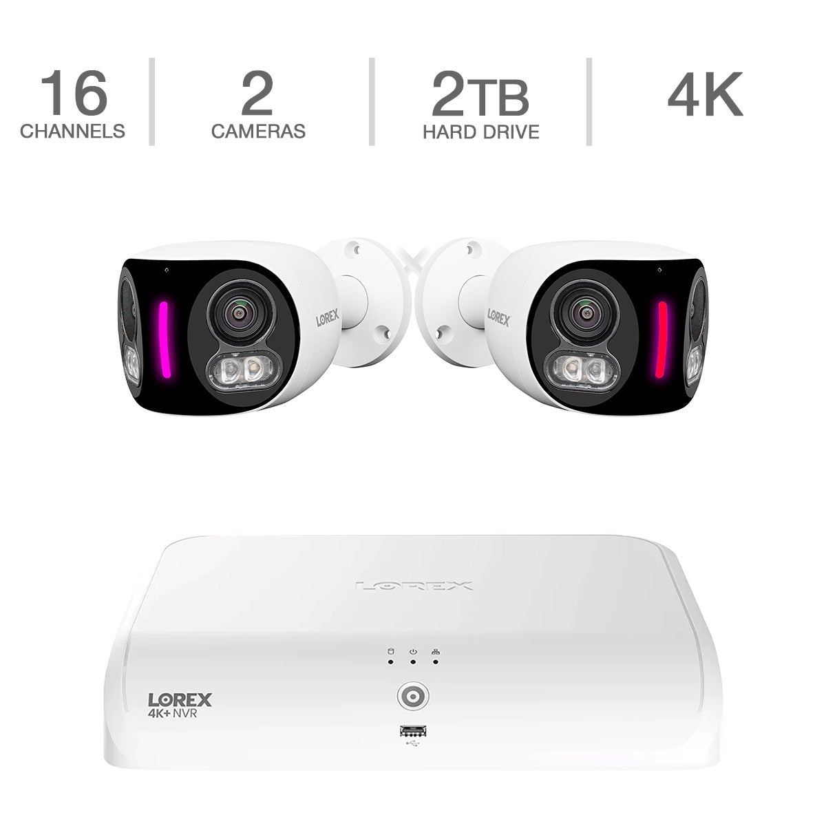 Lorex Fusion 4K+ 16-Channel 2TB NVR System with Two 180° Panoramic Cameras