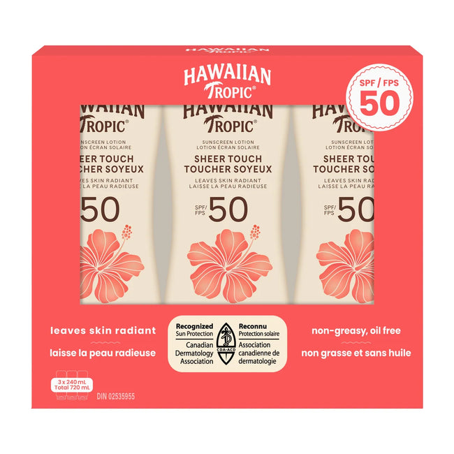 Hawaiian Tropic Sheer Touch Sunscreen Lotion SPF 50, 3 x 240 mL
